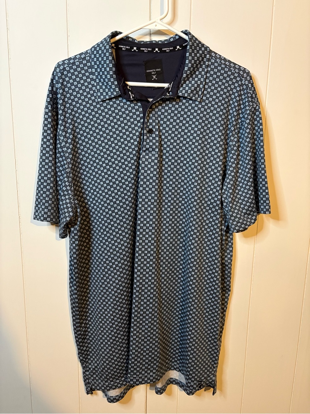 Kenneth Cole Navy Geometric Print Polo